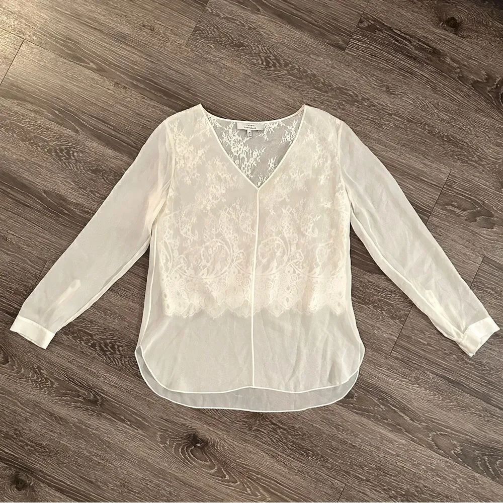 Robert Rodriguez Lace Illusion Silk Blouse